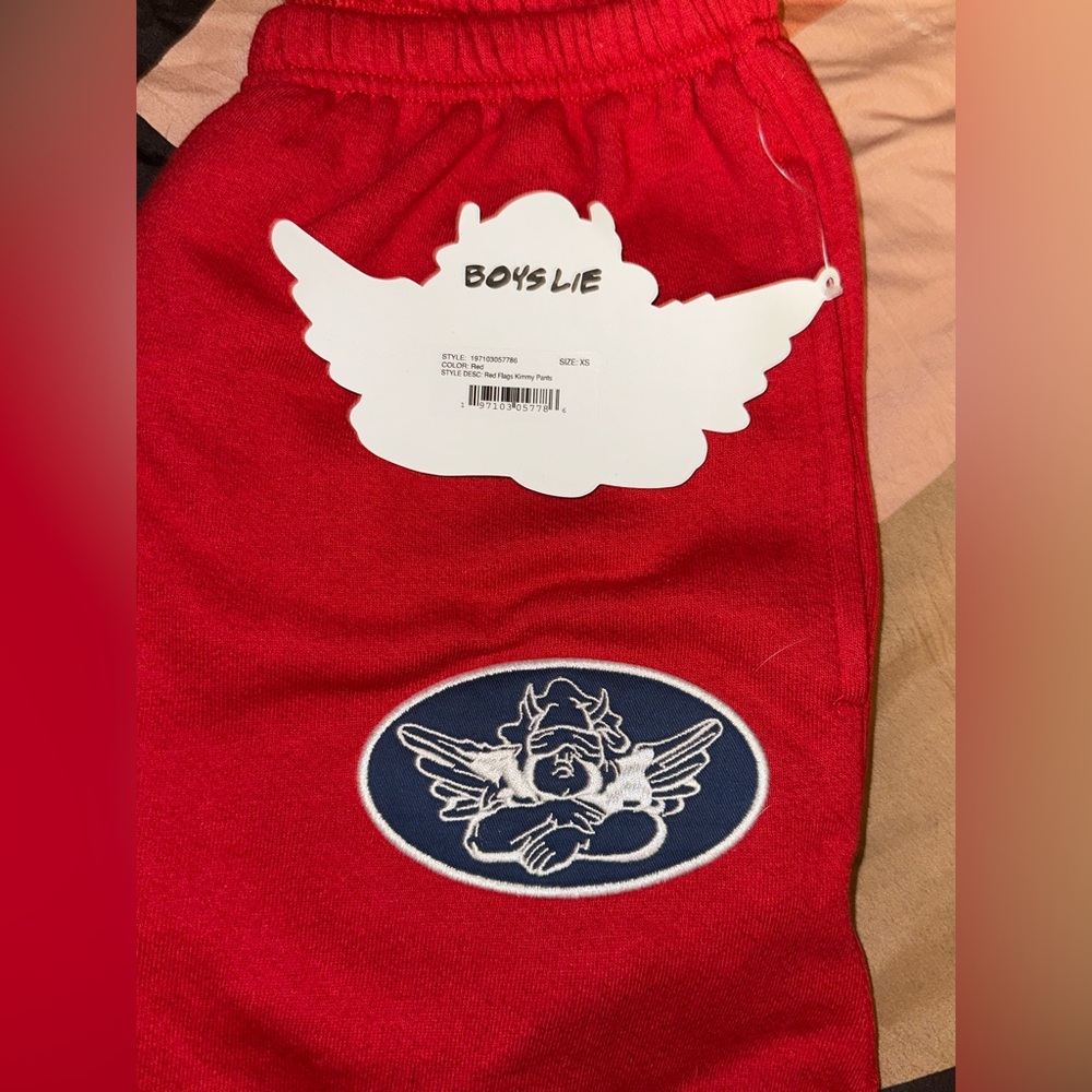 Boys Lie Red Sweatpants with Blue Logo